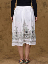 Exotic India Flowers Printed Embellished With Sequins Midi Skirt