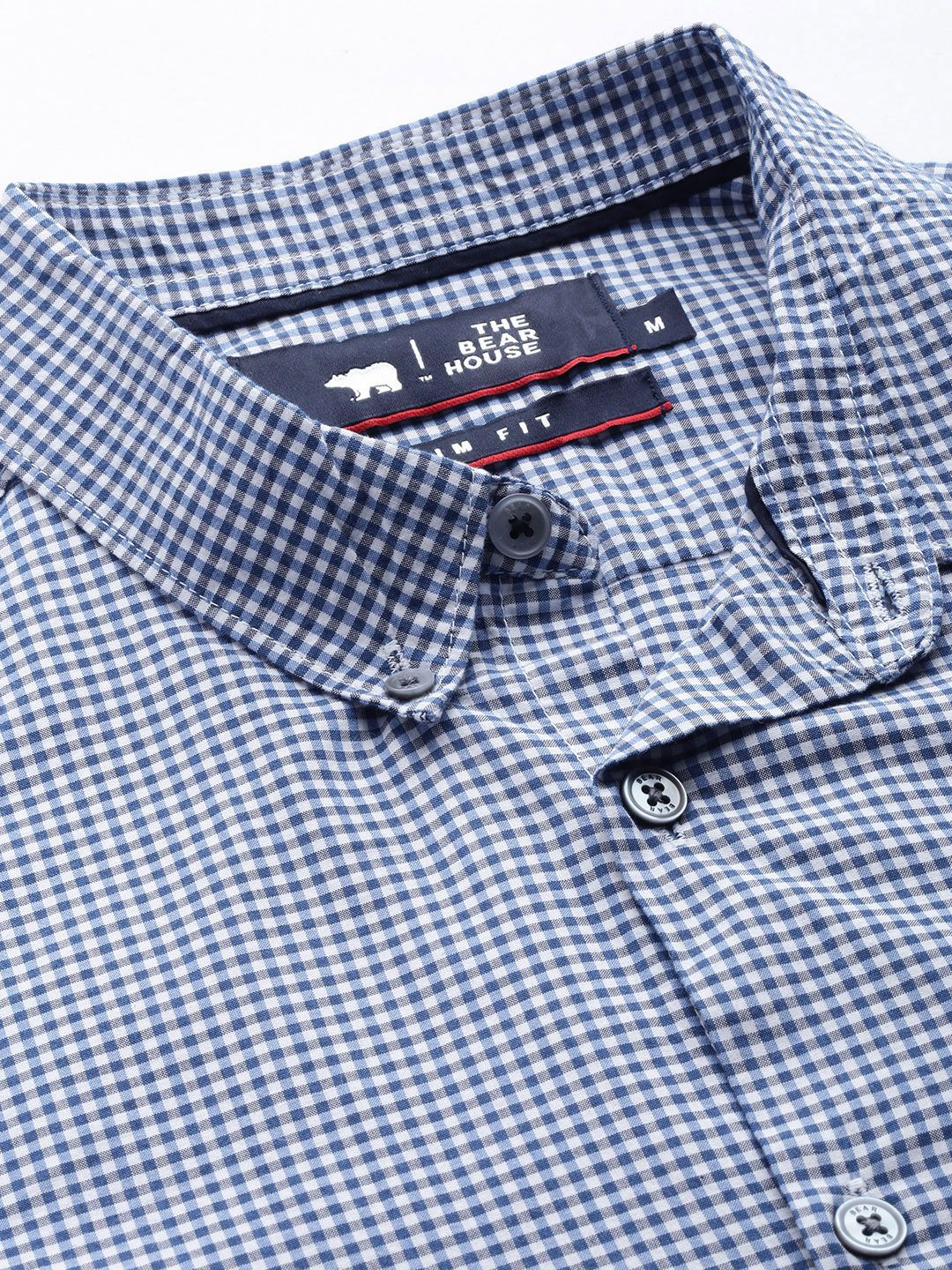 THE BEAR HOUSE Men Blue Pure Cotton Slim Fit Micro Checked Casual Shirt