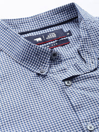 THE BEAR HOUSE Men Blue Pure Cotton Slim Fit Micro Checked Casual Shirt