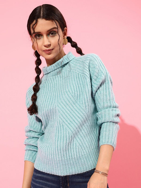 Jalan 9 Wanita Turquoise Blue Striped Sweater