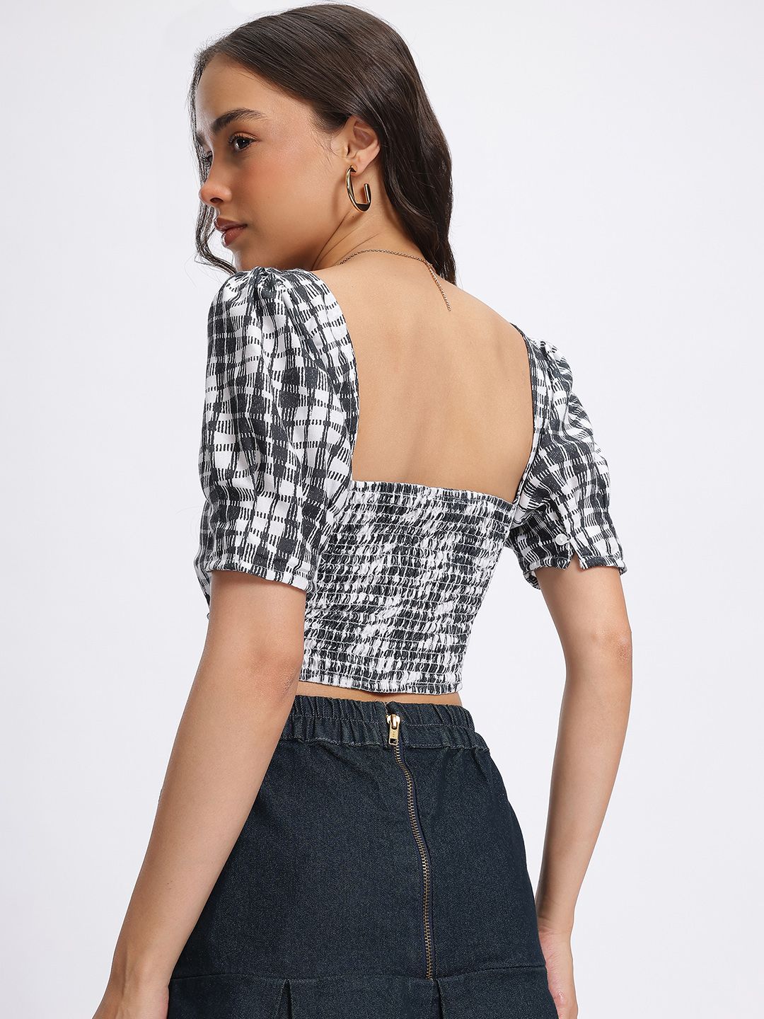 DressBerry Smocked Monochrome Crop Top
