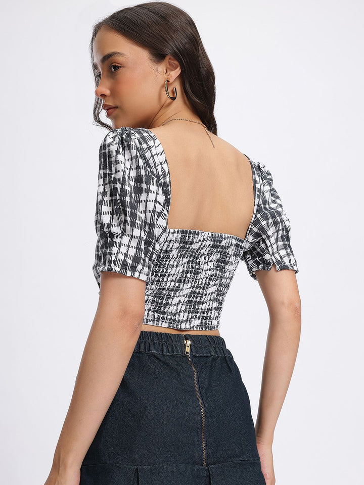 DressBerry Smocked Monochrome Crop Top