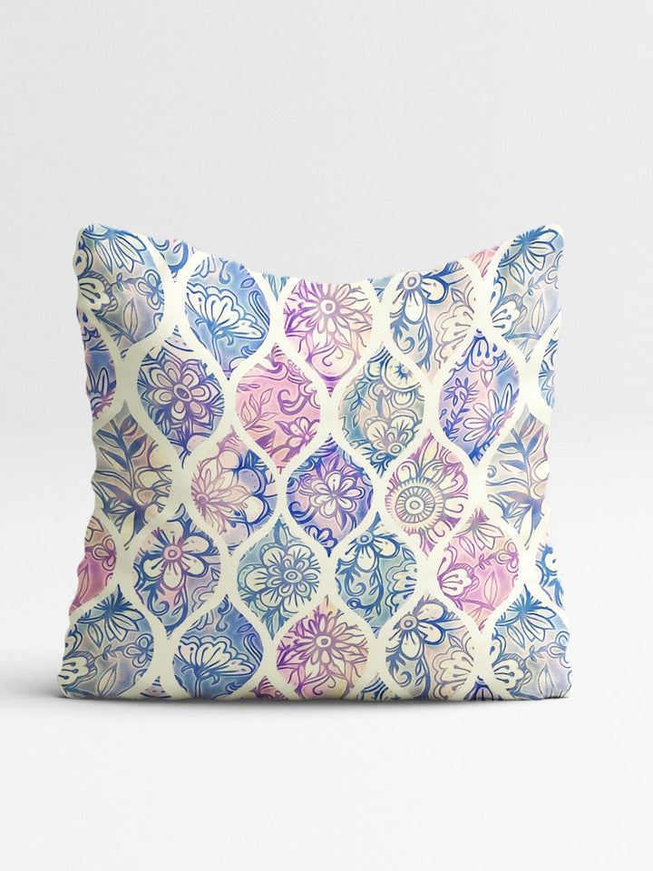 STITCHNEST Blue & Yellow Set of 5 Floral Square Cushion Covers