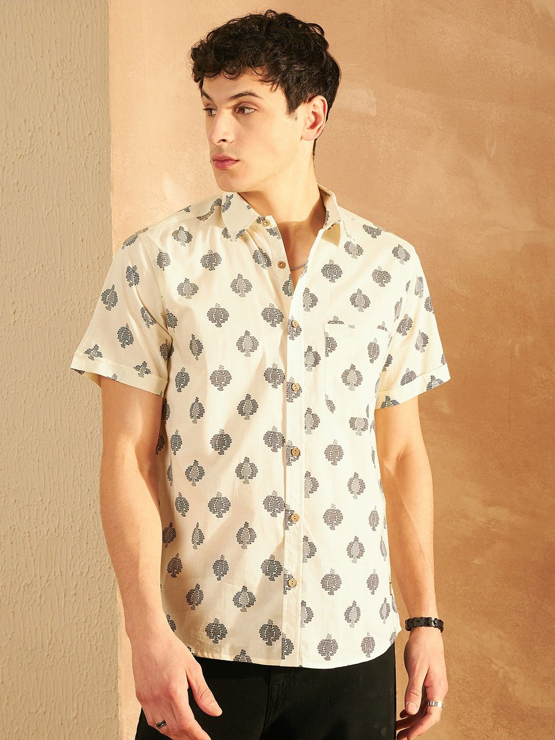 DENNISON Smart Abstract Block Printed Casual Oversized Lightweight Cotton Shirt