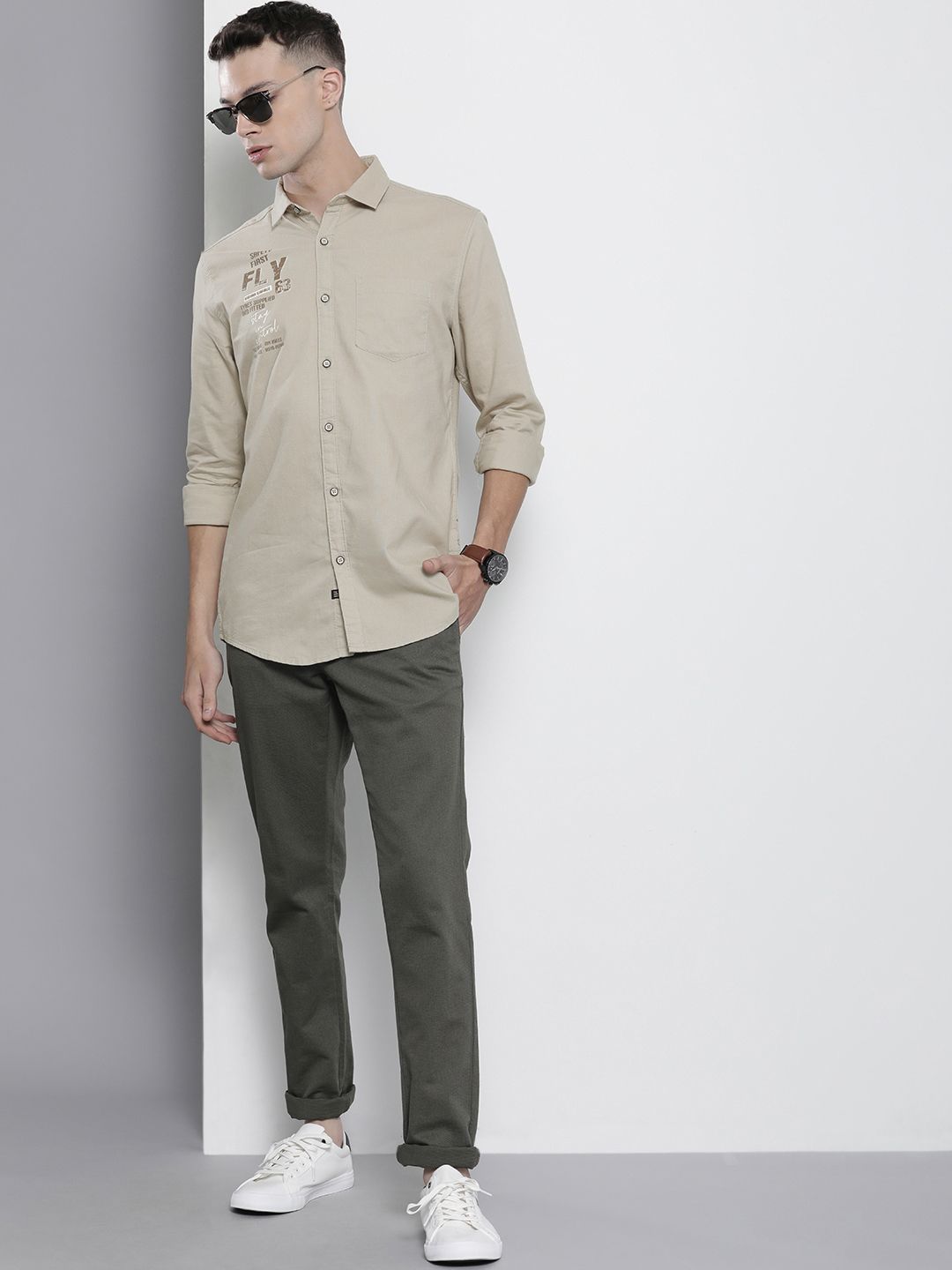 The Indian Garage Co Men Green Printed Cotton Casual Shirt
