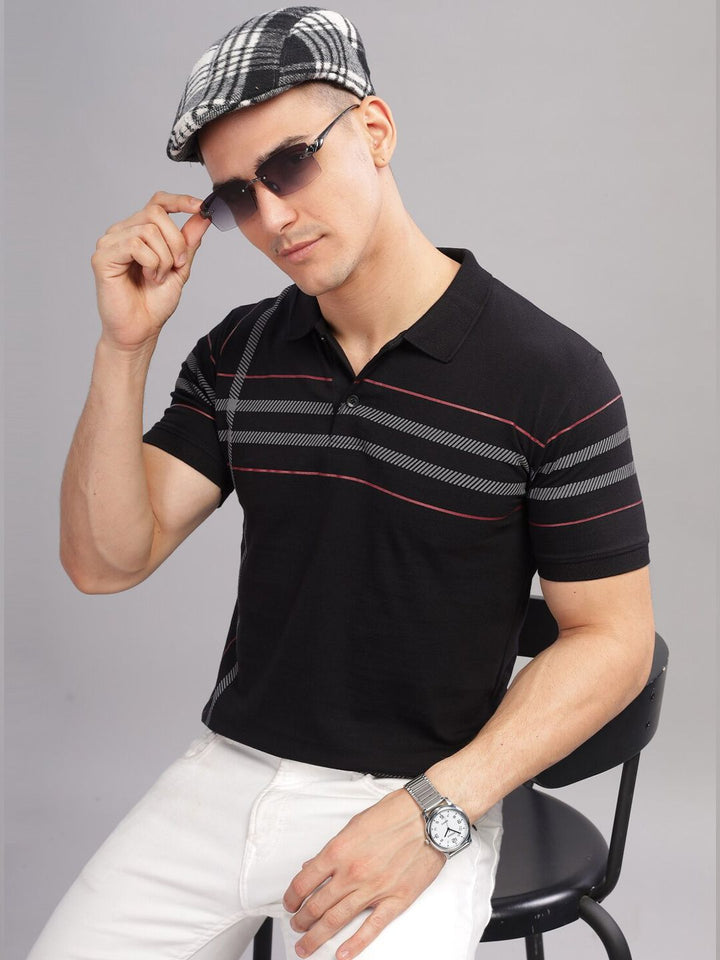 ADRO Striped Oversized Polo Collar Pure Cotton T-shirt