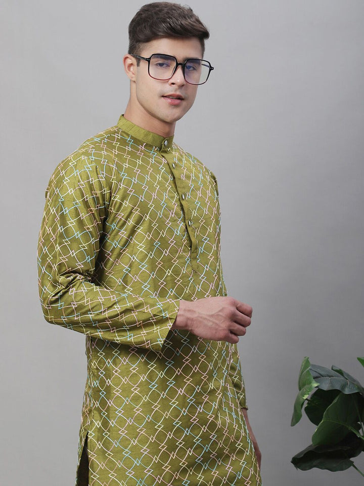 SOJANYA Kurta Biasa Sulam Geometrik Dengan Churidar