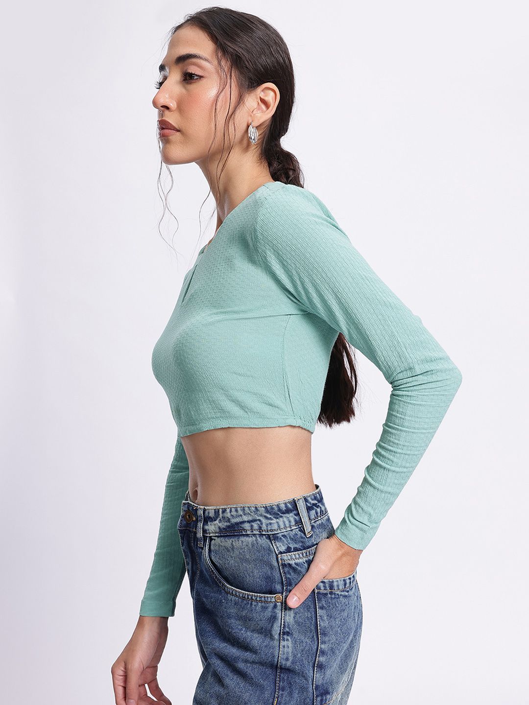 DressBerry Girly Glam Textured Crop Top