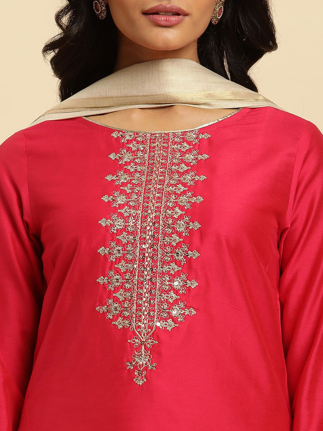 W Floral Embroidered Regular Straight Kurta with Trousers & With Dupatta