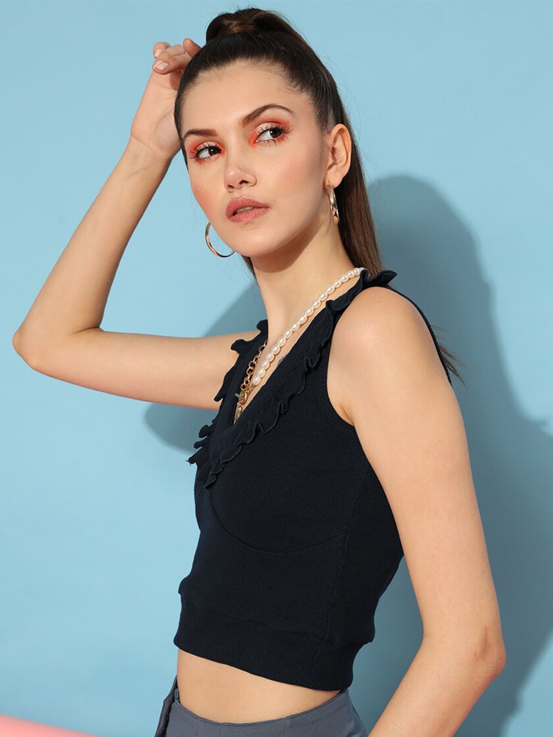 STREET 9 Blue Ruffled Crop Top