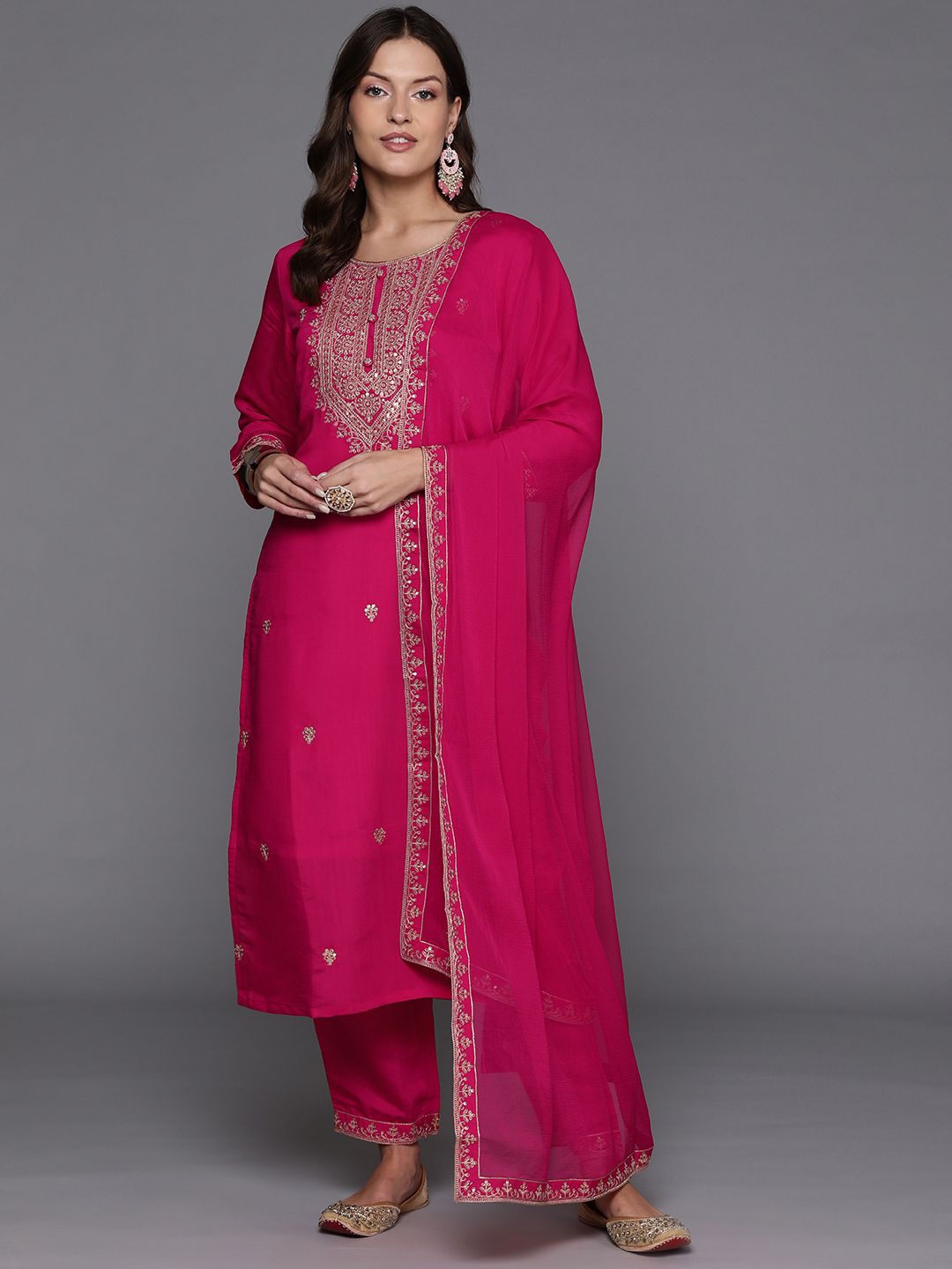 Indo Era Women Ethnic Motifs Yoke Design Regular Sequinned Kurta with Trousers & Dupatta