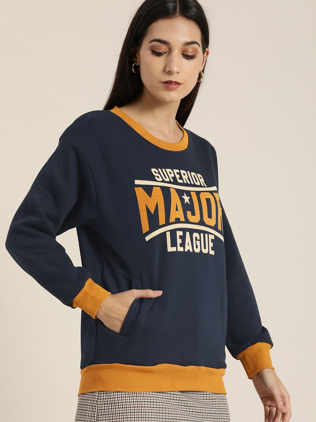 DILLINGER Women Navy Blue Printed Oversized Sweatshirt