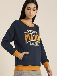 DILLINGER Women Navy Blue Printed Oversized Sweatshirt