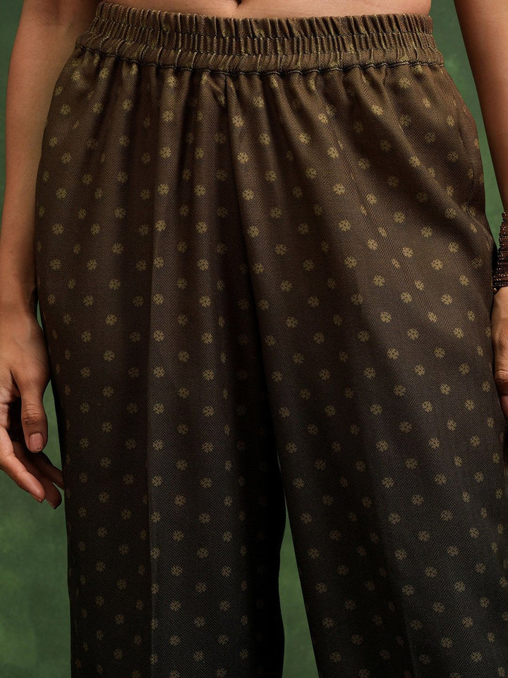 Vishudh Brown Floral Printed Regular Kurta with Trousers & Dupatta