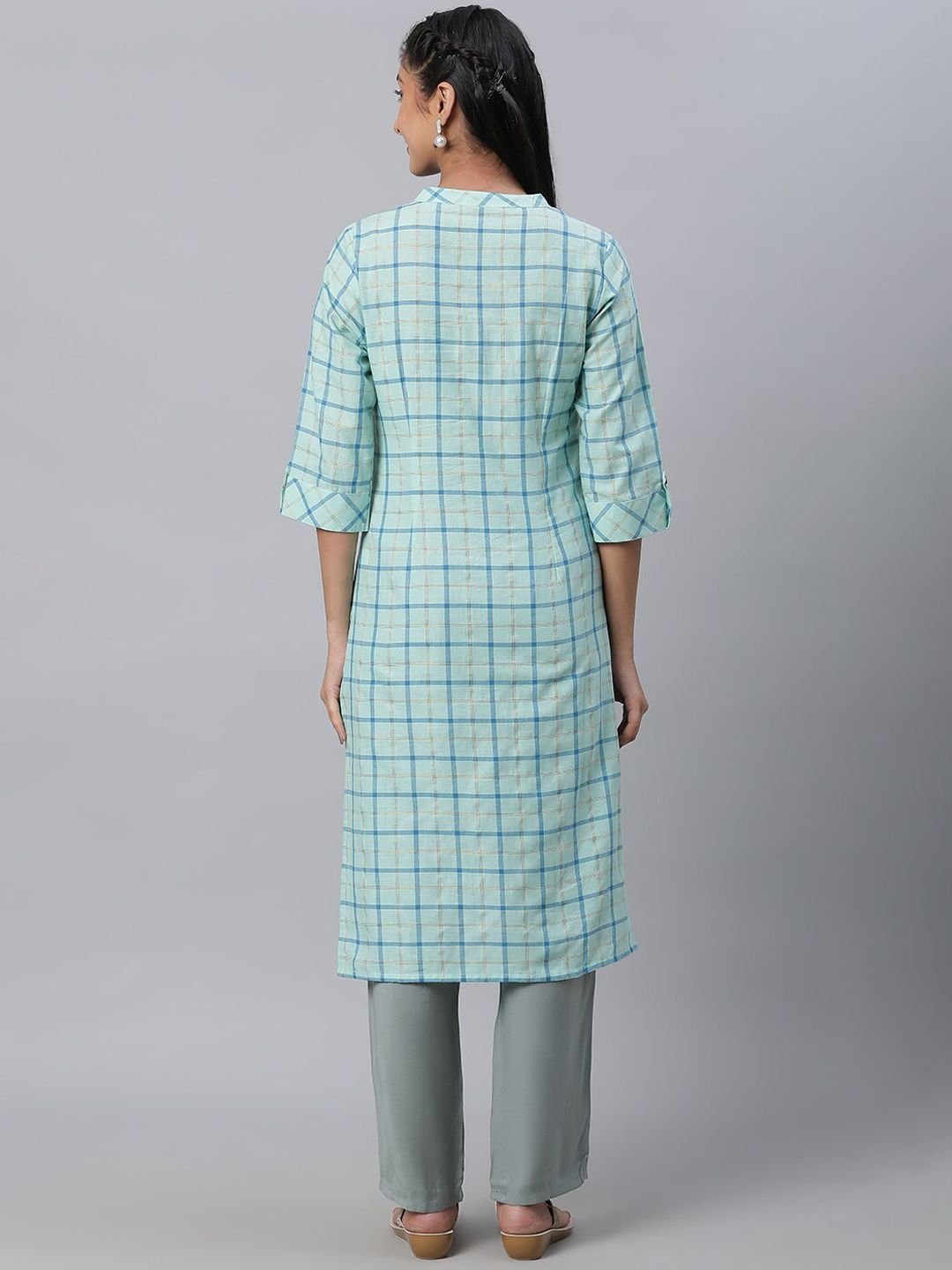 AURELIA Checked Straight Pure Cotton Kurta