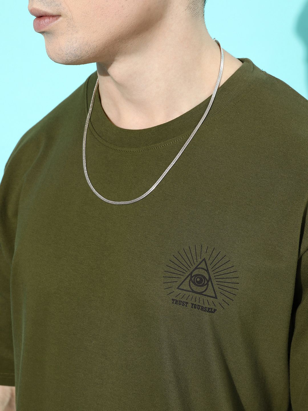 Difference of Opinion Men Olive Green Graphic Printed Pure Cotton Oversized T-Shirt