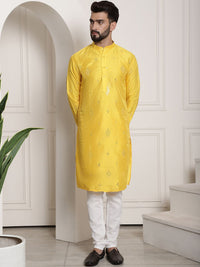 SOJANYA Geometric Embroidered Mirror Work Mandarin Collar Regular Kurta With Pyjama