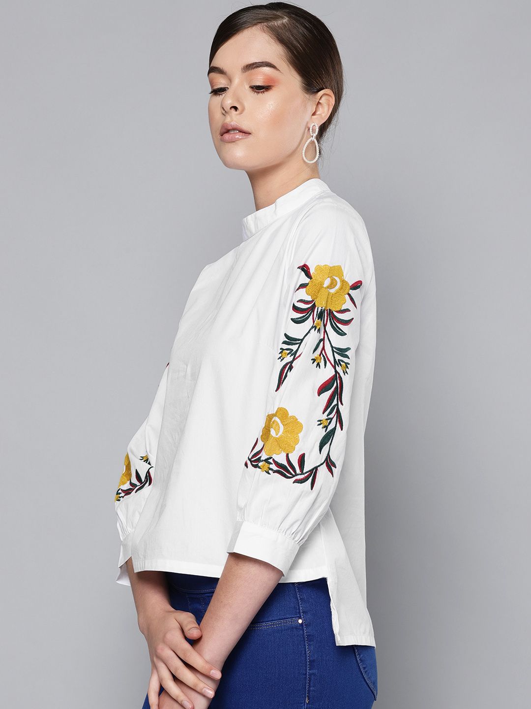 STREET 9 Women White Embroidered Detail Pure Cotton Top