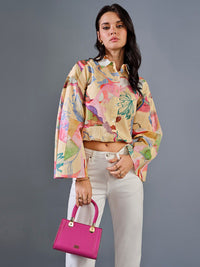 AND Floral Print Flared Sleeve Cotton Cape Top