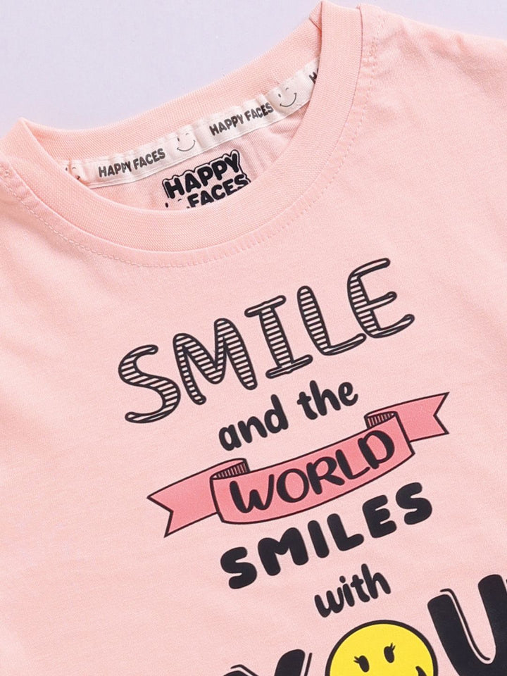 Happy Faces Girls Typography Print Pure Cotton T-shirt
