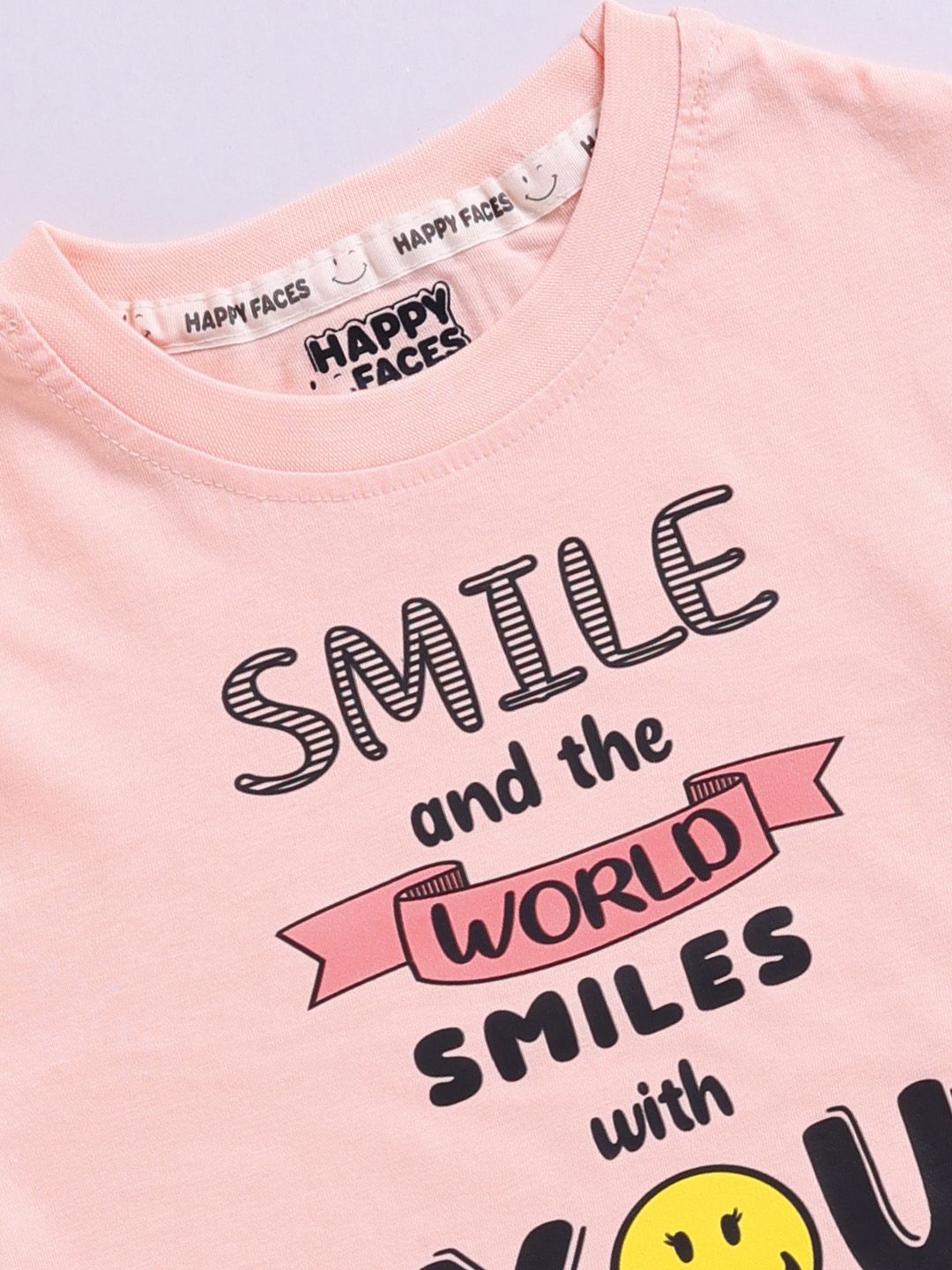 Happy Faces Girls Typography Print Pure Cotton T-shirt