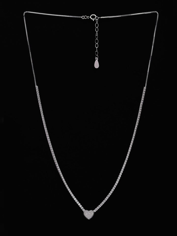 PRIONI 925 Sterling Perak Kalung Jantung Bersalut Rhodium CZ