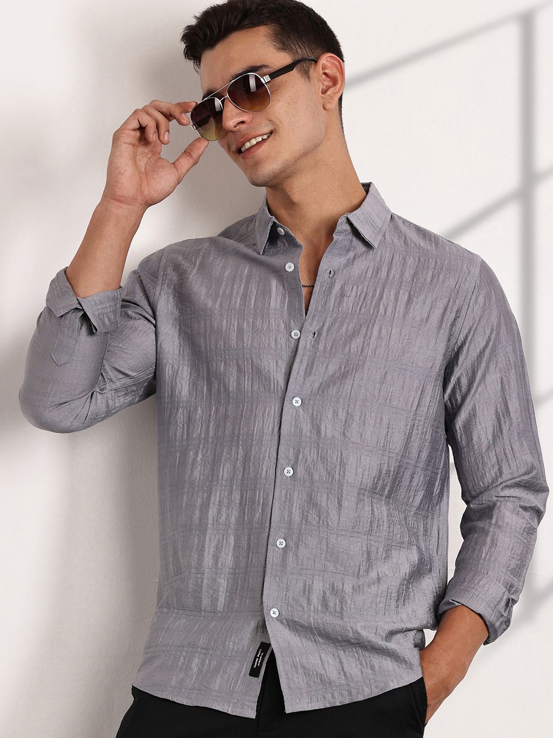 Thomas Scott Men Classic Slim Fit Opaque Casual Shirt