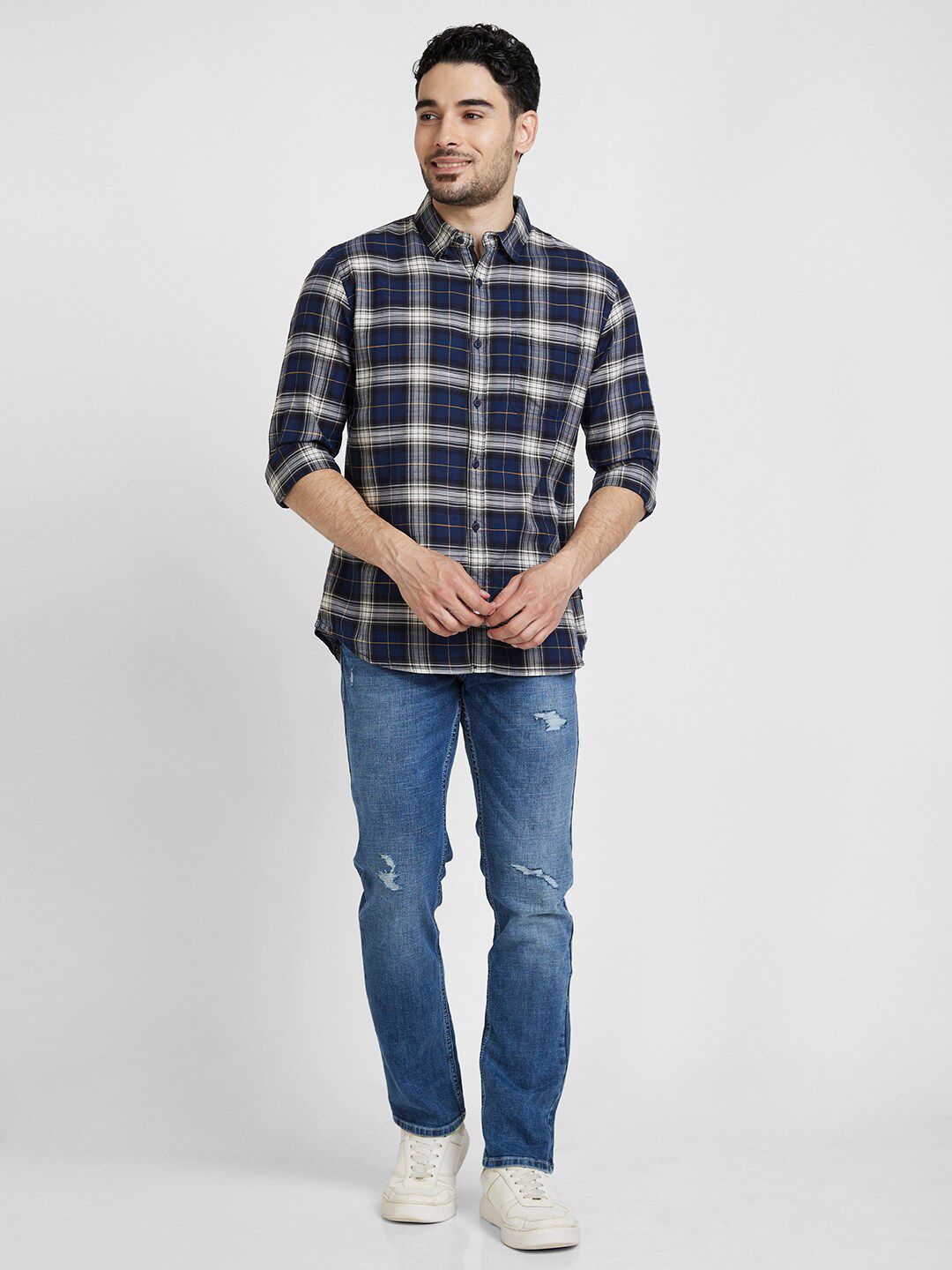 SPYKAR Tartan Checked Cotton Classic Opaque Casual Shirt