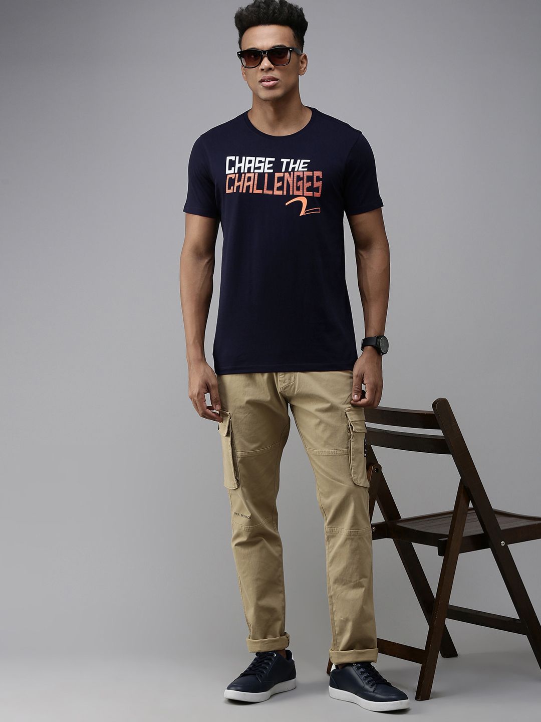SPYKAR Typography Print Round Neck Knitted Pure Cotton Slim Fit T-shirt