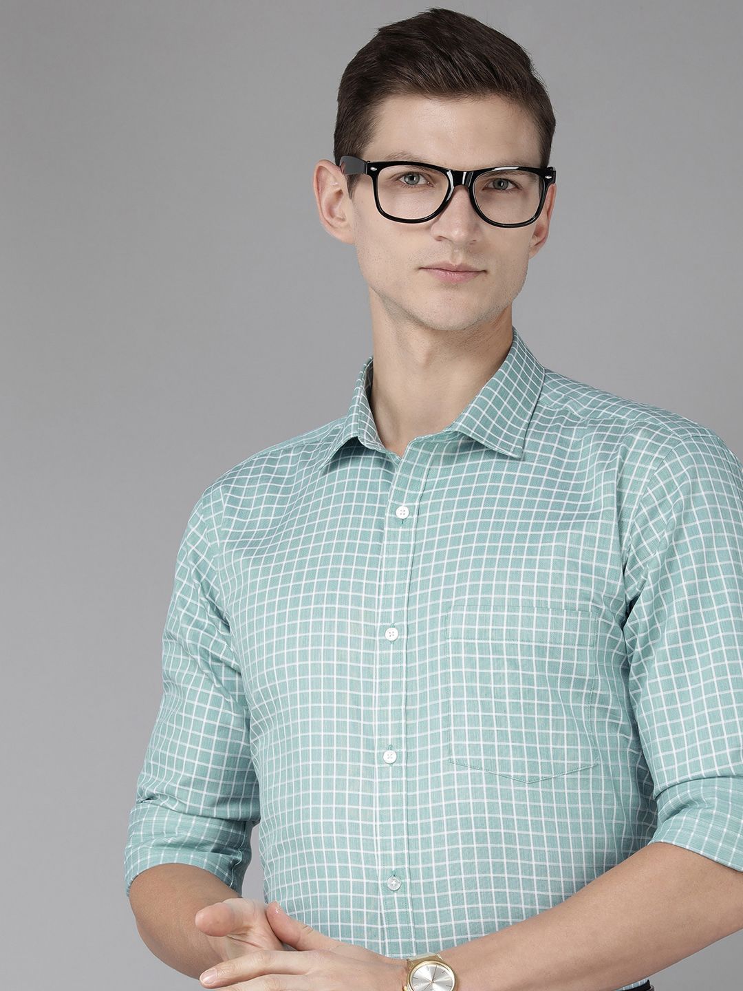 Park Avenue Men Pure Cotton Slim Fit Grid Tattersall Checks Opaque Formal Shirt