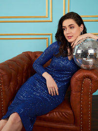 SASSAFRAS Embellished Sequinned Sheath Dress