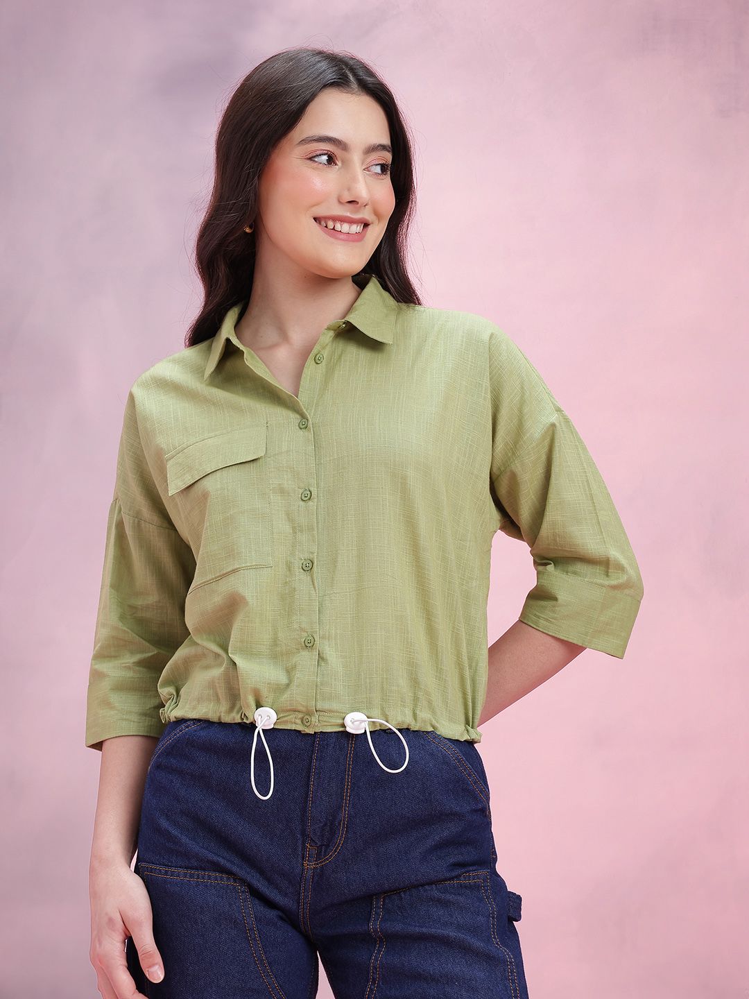 DressBerry Cotton Pocket Detail Casual Shirt With Toggles