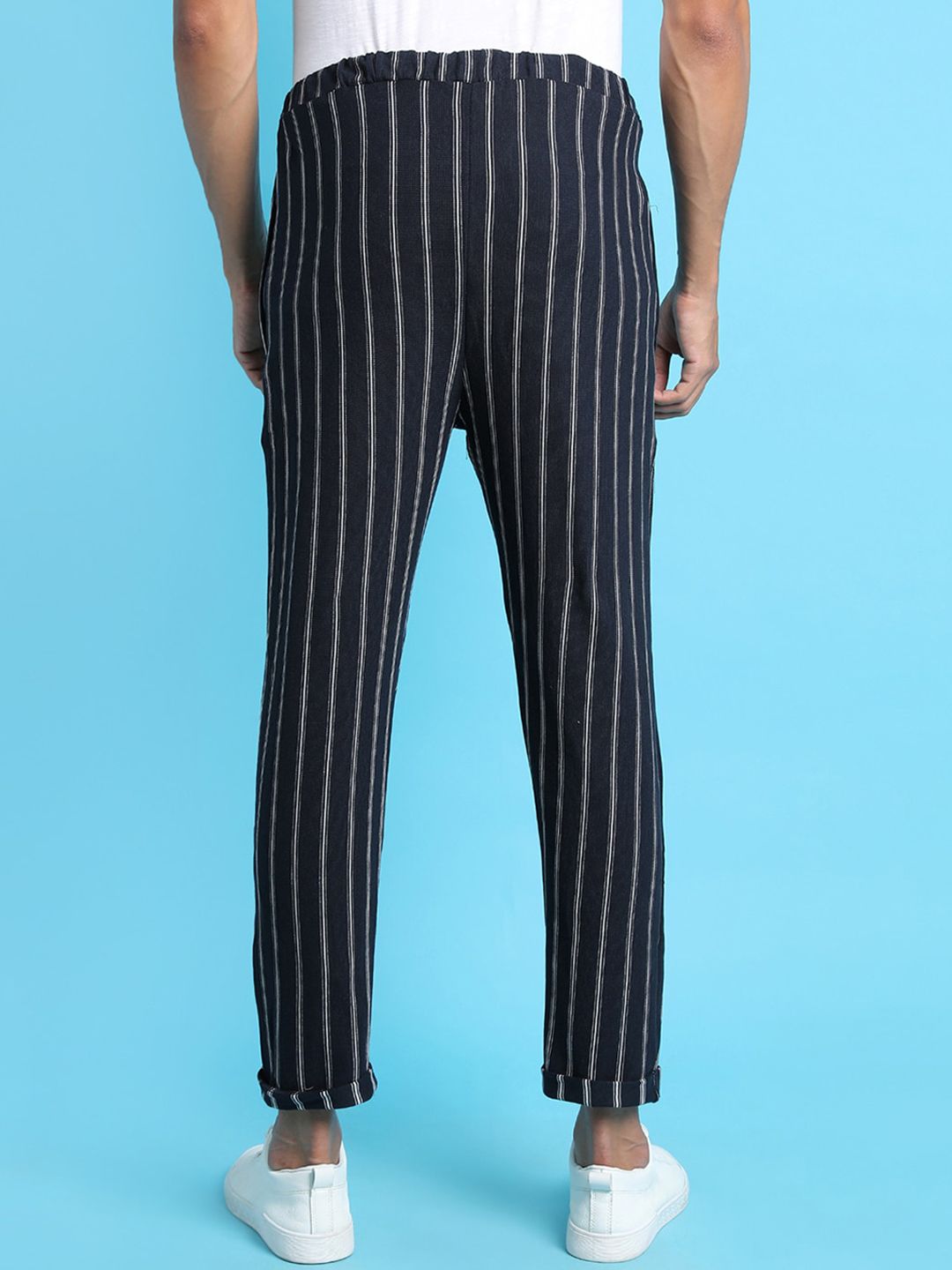 Campus Sutra Men Navy Blue Striped Printed Track Pants