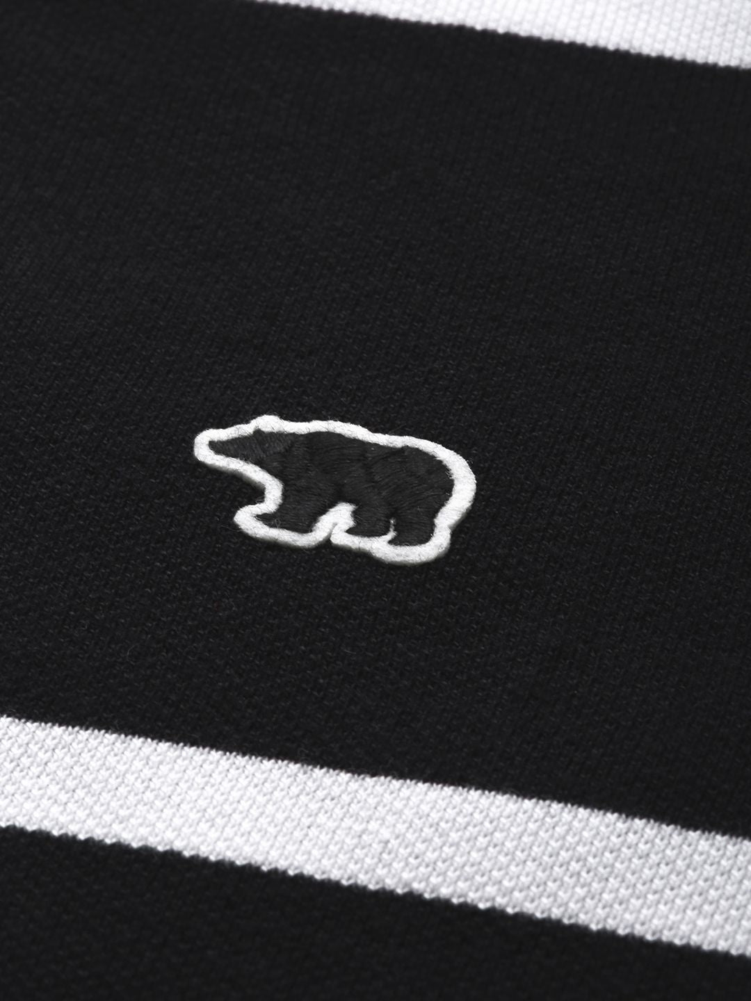 THE BEAR HOUSE Men Black  White Striped Polo Collar Slim Fit Pure Cotton T-shirt
