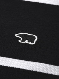 THE BEAR HOUSE Men Black  White Striped Polo Collar Slim Fit Pure Cotton T-shirt