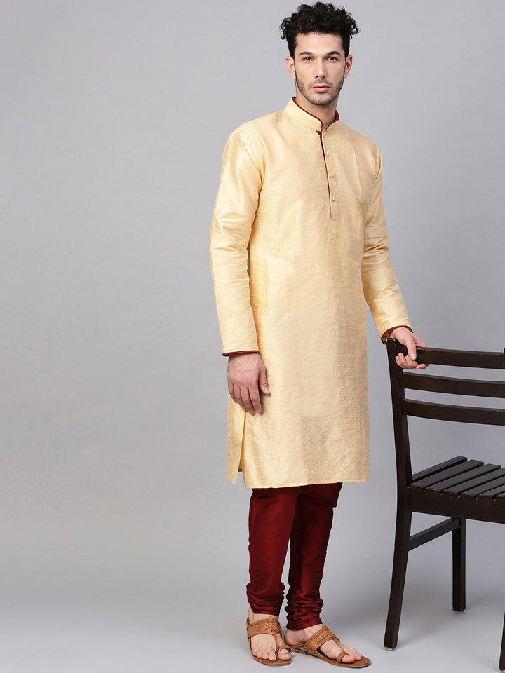 SOJANYA Men Cream-Coloured Solid Straight Kurta