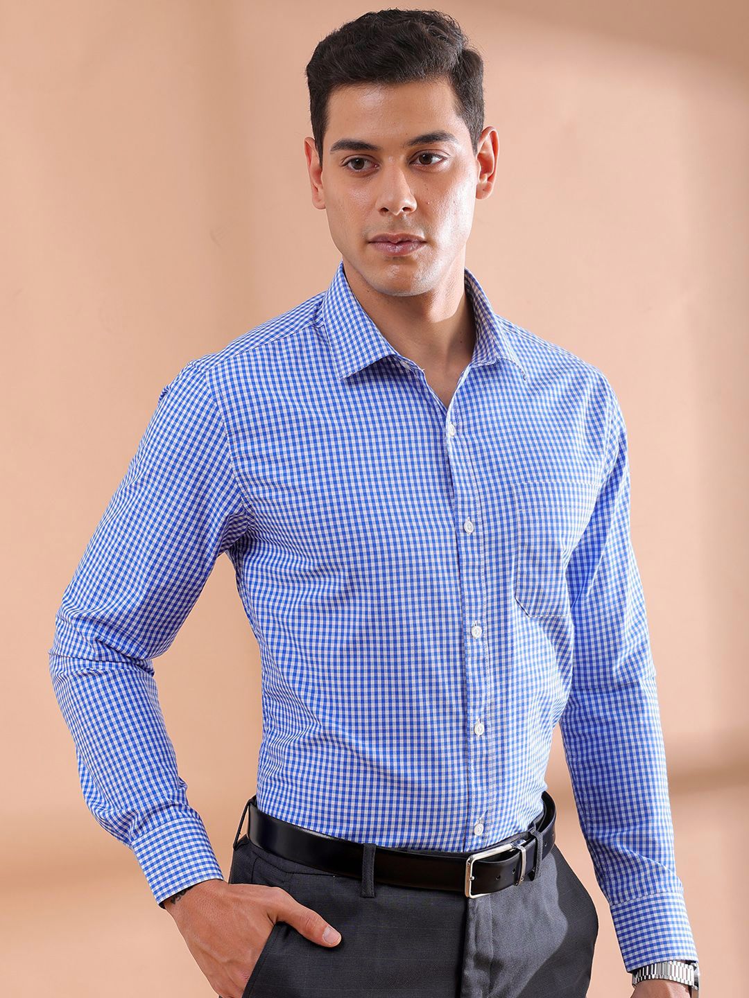 The Indian Garage Co. X Luxe Men Slim Fit Micro Checks  Formal Shirt