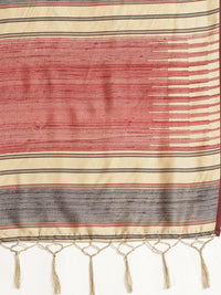 Saree mall Beige & Maroon Solid Bhagalpuri Saree