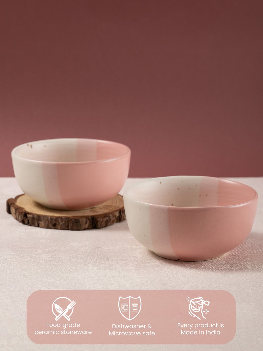 URBAN SPACE Pink 2 Pieces Printed Matte Dishwasher and Microwave Safe Bowls
