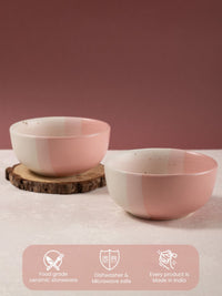 URBAN SPACE Pink 2 Pieces Printed Matte Dishwasher and Microwave Safe Bowls