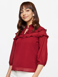 AND Women Tie-Up Neck Ruffled Top