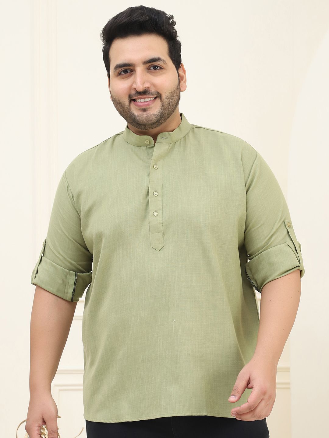 SOJANYA PLUS Size Men Green Solid Pastels Pure Cotton Kurta