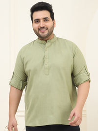 SOJANYA PLUS Size Men Green Solid Pastels Pure Cotton Kurta