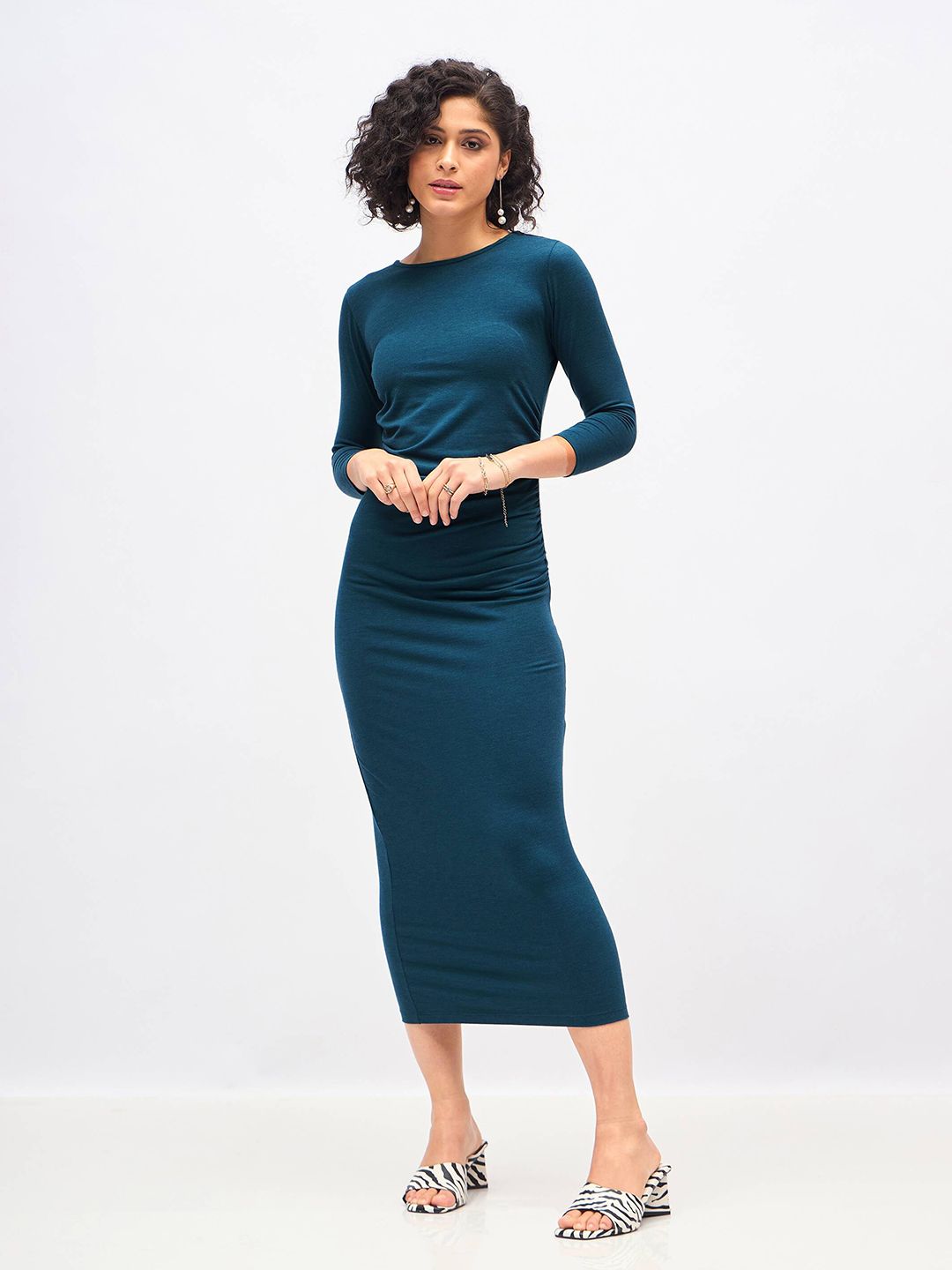 SASSAFRAS Teal Blue Bodycon Midi Dress