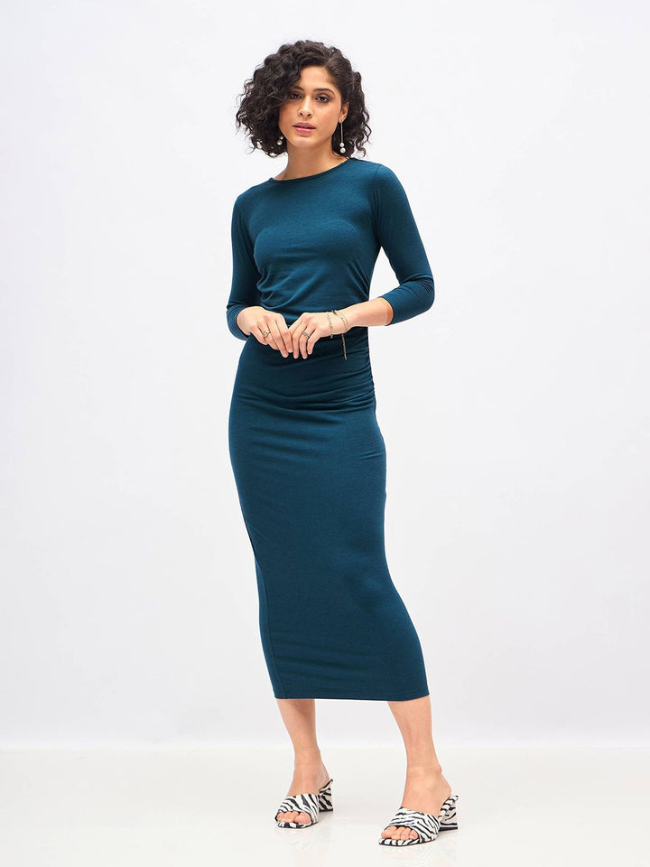 SASSAFRAS Teal Blue Bodycon Midi Dress