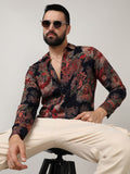 Campus Sutra Black Classic Floral Printed Spread Collar Casual Shirt