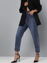 SASSAFRAS Women Blue Regular Fit High-Rise Clean Look Panelled Cropped Jeans