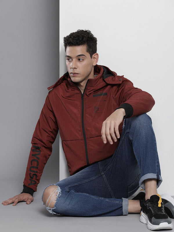 The Indian Garage Co Men Zip-Front Bomber Jacket with Detachable Hood