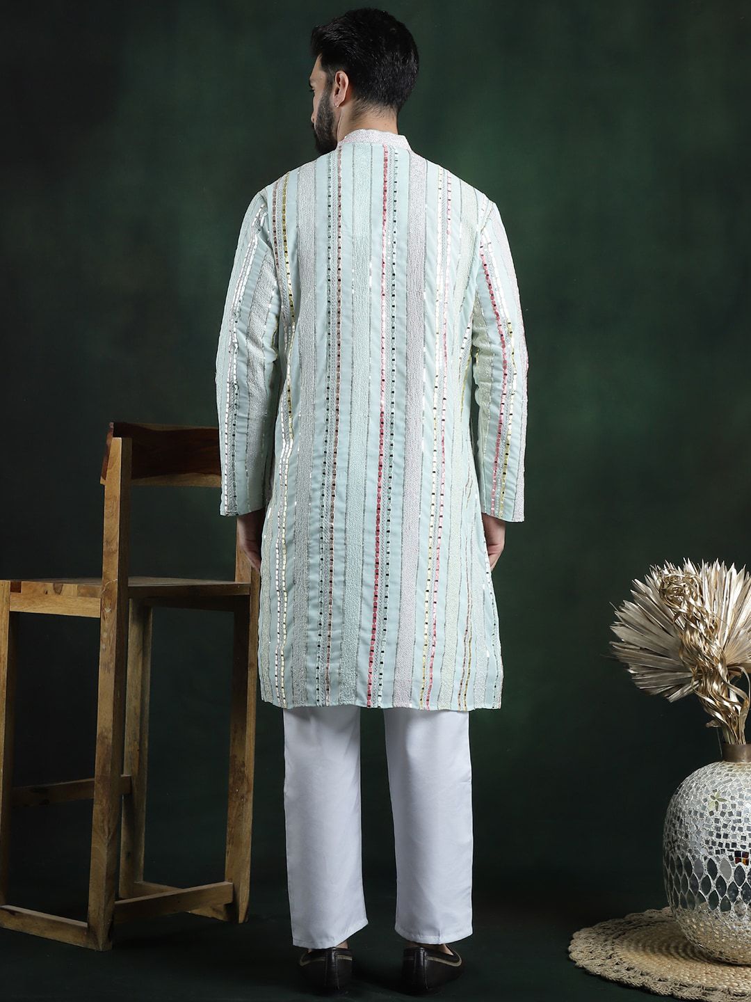SOJANYA LUXE Kurta Kolar Mandarin Lengan Panjang Sulam Biasa dengan Piyama