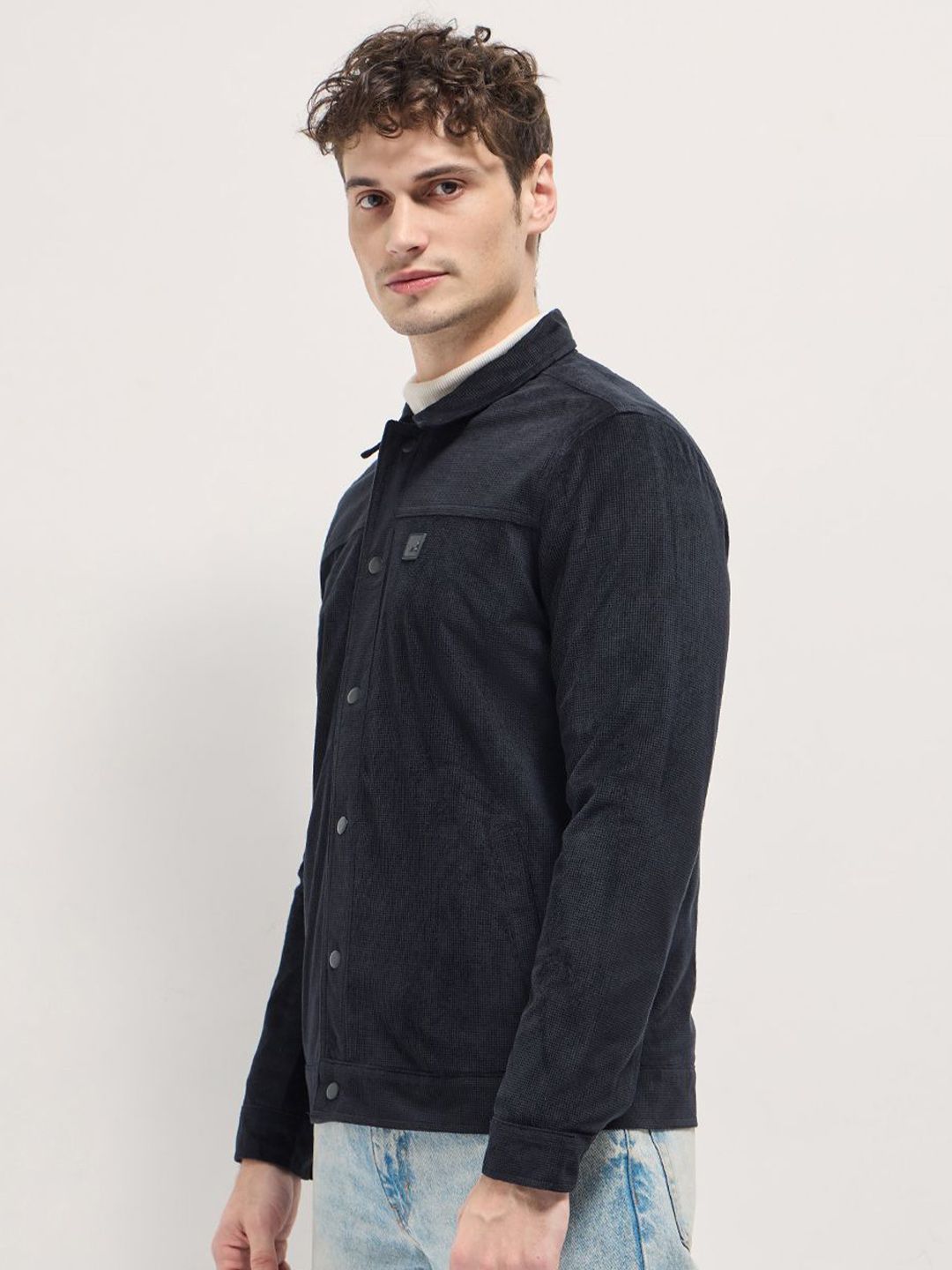 THE BEAR HOUSE Men Spread Collar Self Design Casual Tailored Lightweight Jacket